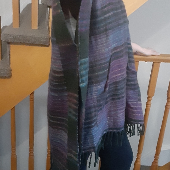 NWT Ark Imports Fairtrade Boho Fringe Poncho Purple/Blue/Green-Women's One Size - Picture 11 of 11